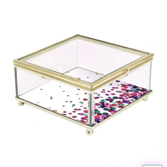 Trina Turk Dots Glass Trinket Box with Gold Trim - Picture 1 of 7